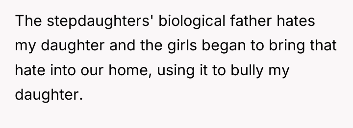 The stepdaughters' biological father hates my daughter and the girls...