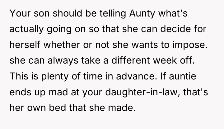 Your son should be telling Aunty what's actually going on...