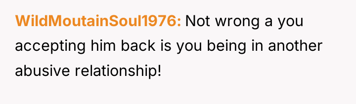 WildMoutainSoul1976 Not wrong a you accepting him back is you...