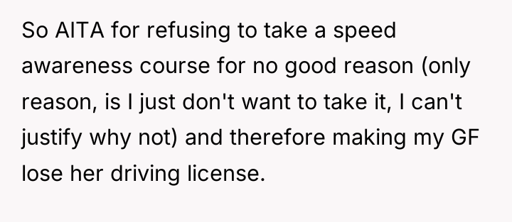 So AITA for refusing to take a speed awareness course...