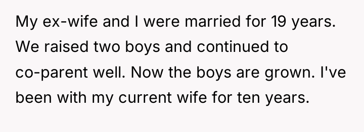 My ex-wife and I were married for 19 years. We...