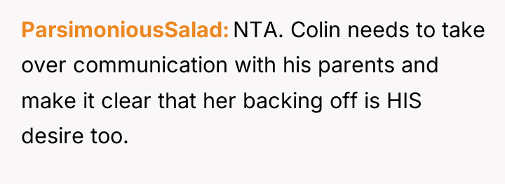 ParsimoniousSalad NTA. Colin needs to take over communication with his...