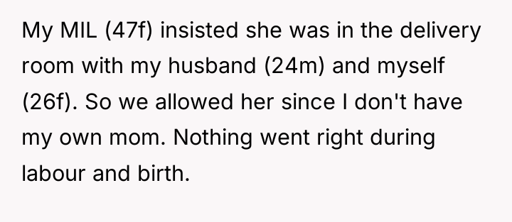 My MIL (47f) insisted she was in the delivery room...