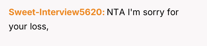 Sweet-Interview5620 NTA I'm sorry for your loss,