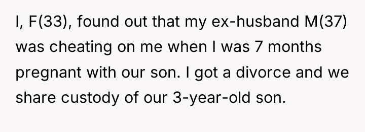 I, F(33), found out that my ex-husband M(37) was cheating...