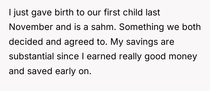 I just gave birth to our first child last November...