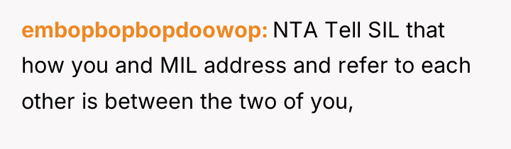 embopbopbopdoowop NTA Tell SIL that how you and MIL address...