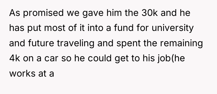 As promised we gave him the 30k and he has...