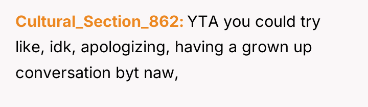 Cultural_Section_862 YTA you could try like, idk, apologizing, having a...