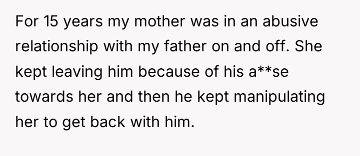 For 15 years my mother was in an abusive relationship...