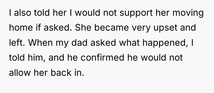 I also told her I would not support her moving...