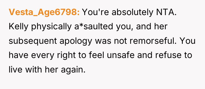 Vesta_Age6798 You're absolutely NTA. Kelly physically a*saulted you, and her...