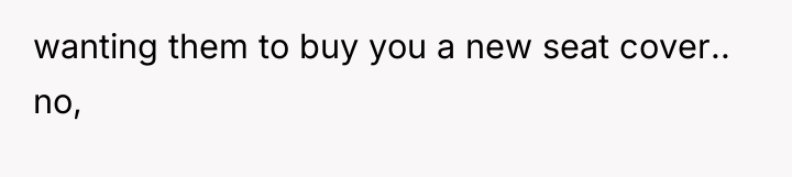 wanting them to buy you a new seat cover.. no,
