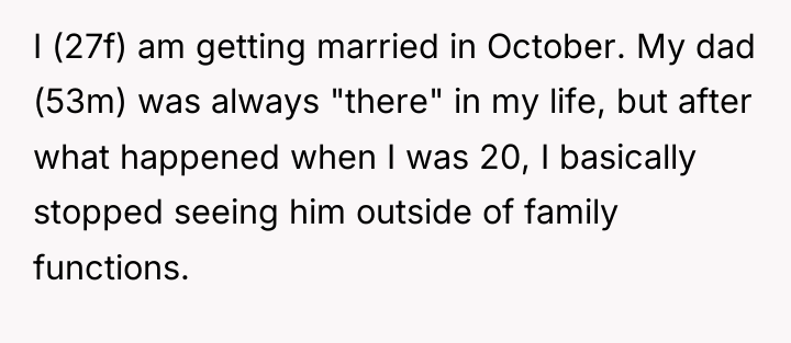 I (27f) am getting married in October. My dad (53m)...