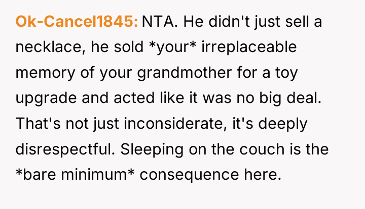 Ok-Cancel1845 NTA. He didn't just sell a necklace, he sold...