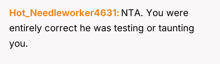 Hot_Needleworker4631 NTA. You were entirely correct he was testing or...