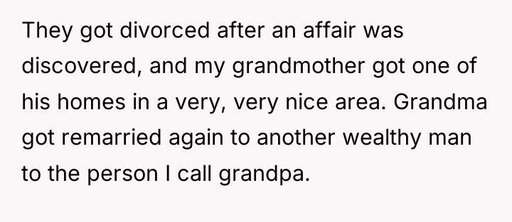 They got divorced after an affair was discovered, and my...