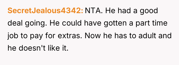SecretJealous4342 NTA. He had a good deal going. He could...