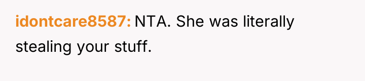 idontcare8587 NTA. She was literally stealing your stuff.