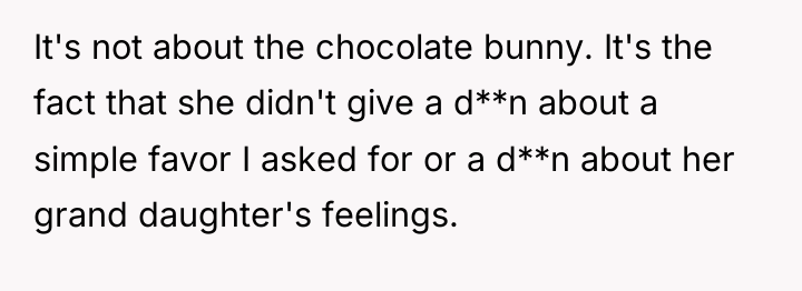 It's not about the chocolate bunny. It's the fact that...
