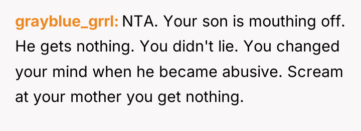 grayblue_grrl NTA. Your son is mouthing off. He gets nothing....