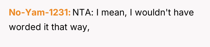 No-Yam-1231 NTA: I mean, I wouldn't have worded it that...