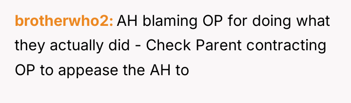 brotherwho2 AH blaming OP for doing what they actually did...
