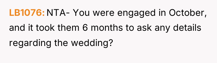 LB1076 NTA- You were engaged in October, and it took...