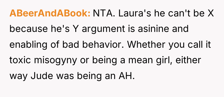 ABeerAndABook NTA. Laura's he can't be X because he's Y...