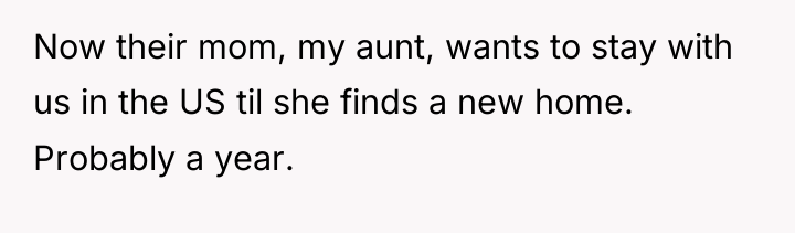 Now their mom, my aunt, wants to stay with us...