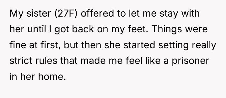 My sister (27F) offered to let me stay with her...