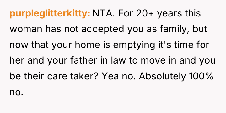 purpleglitterkitty NTA. For 20+ years this woman has not accepted...