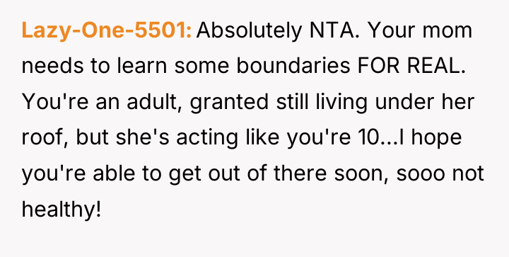 Lazy-One-5501 Absolutely NTA. Your mom needs to learn some boundaries...