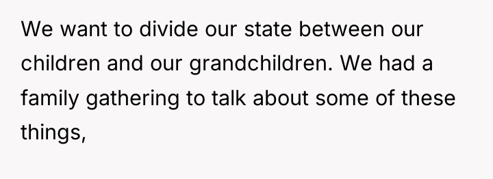 We want to divide our state between our children and...