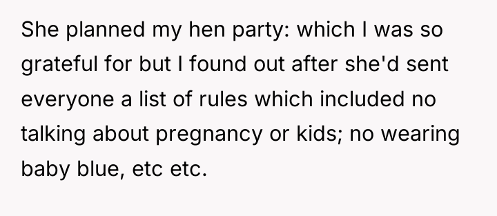 She planned my hen party: which I was so grateful...