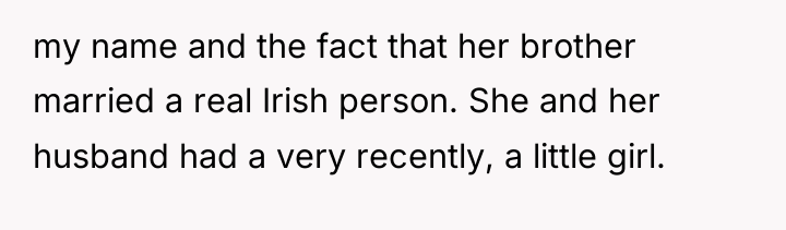 my name and the fact that her brother married a...