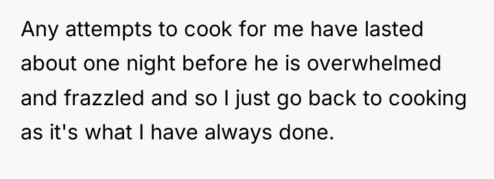 Any attempts to cook for me have lasted about one...