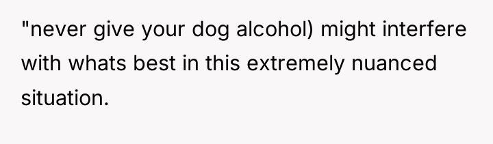 "never give your dog alcohol) might interfere with whats best...