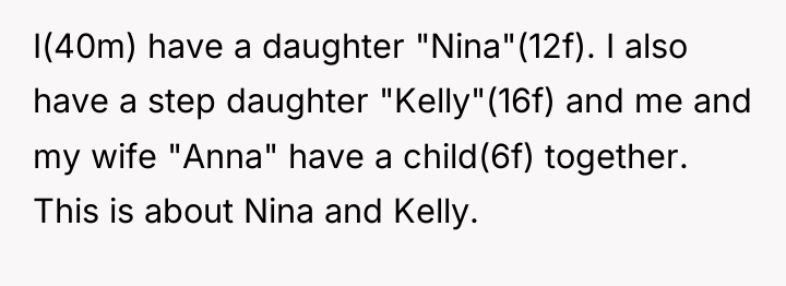 I(40m) have a daughter "Nina"(12f). I also have a step...