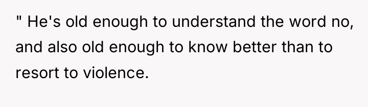 " He's old enough to understand the word no, and...