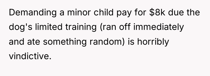 Demanding a minor child pay for $8k due the dog's...