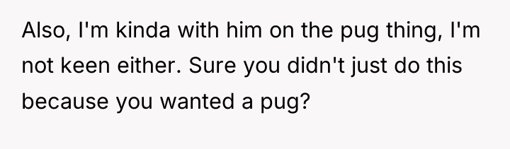 Also, I'm kinda with him on the pug thing, I'm...