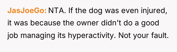 JasJoeGo NTA. If the dog was even injured, it was...