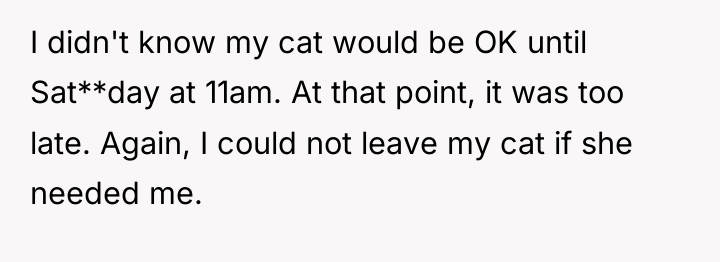 I didn't know my cat would be OK until Sat**day...
