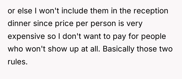 or else I won't include them in the reception dinner...
