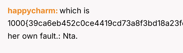 happycharm which is 1000{39ca6eb452c0ce4419cd73a8f3bd18a23fe95ab4febb092bc2ab1b542eeea82f} her own fault.: Nta.