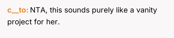 c__to NTA, this sounds purely like a vanity project for...