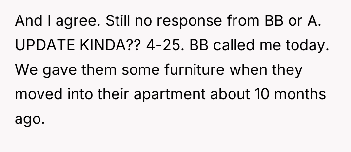 And I agree. Still no response from BB or A....