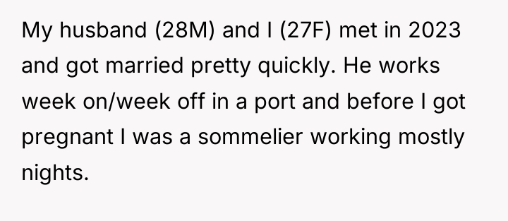 My husband (28M) and I (27F) met in 2023 and...