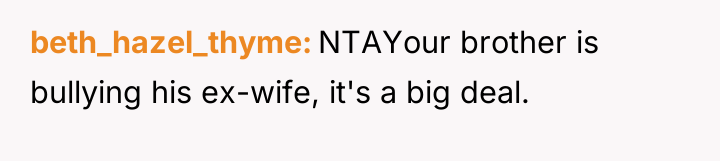 beth_hazel_thyme NTAYour brother is bullying his ex-wife, it's a big...